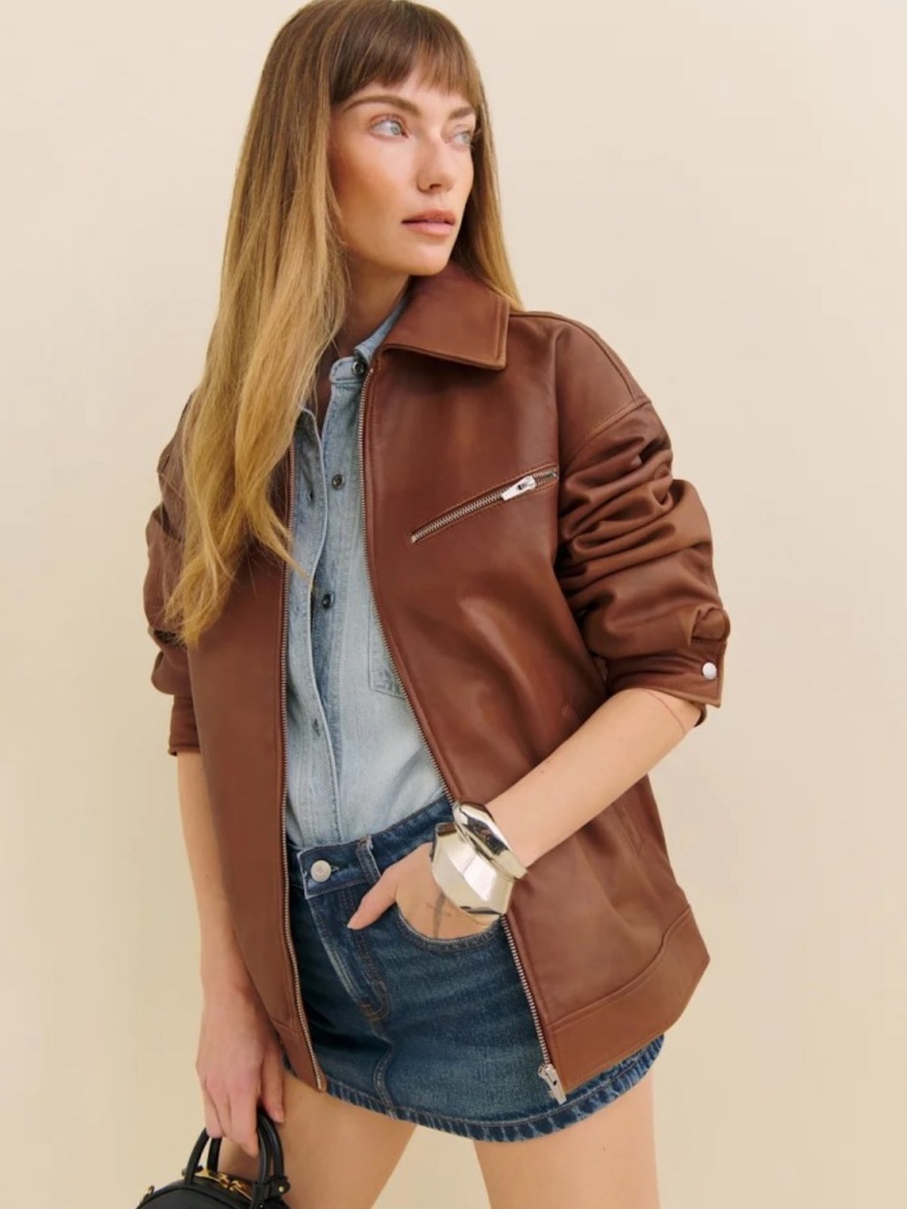 Reformation Veda Marco Leather Oversized Bomber
